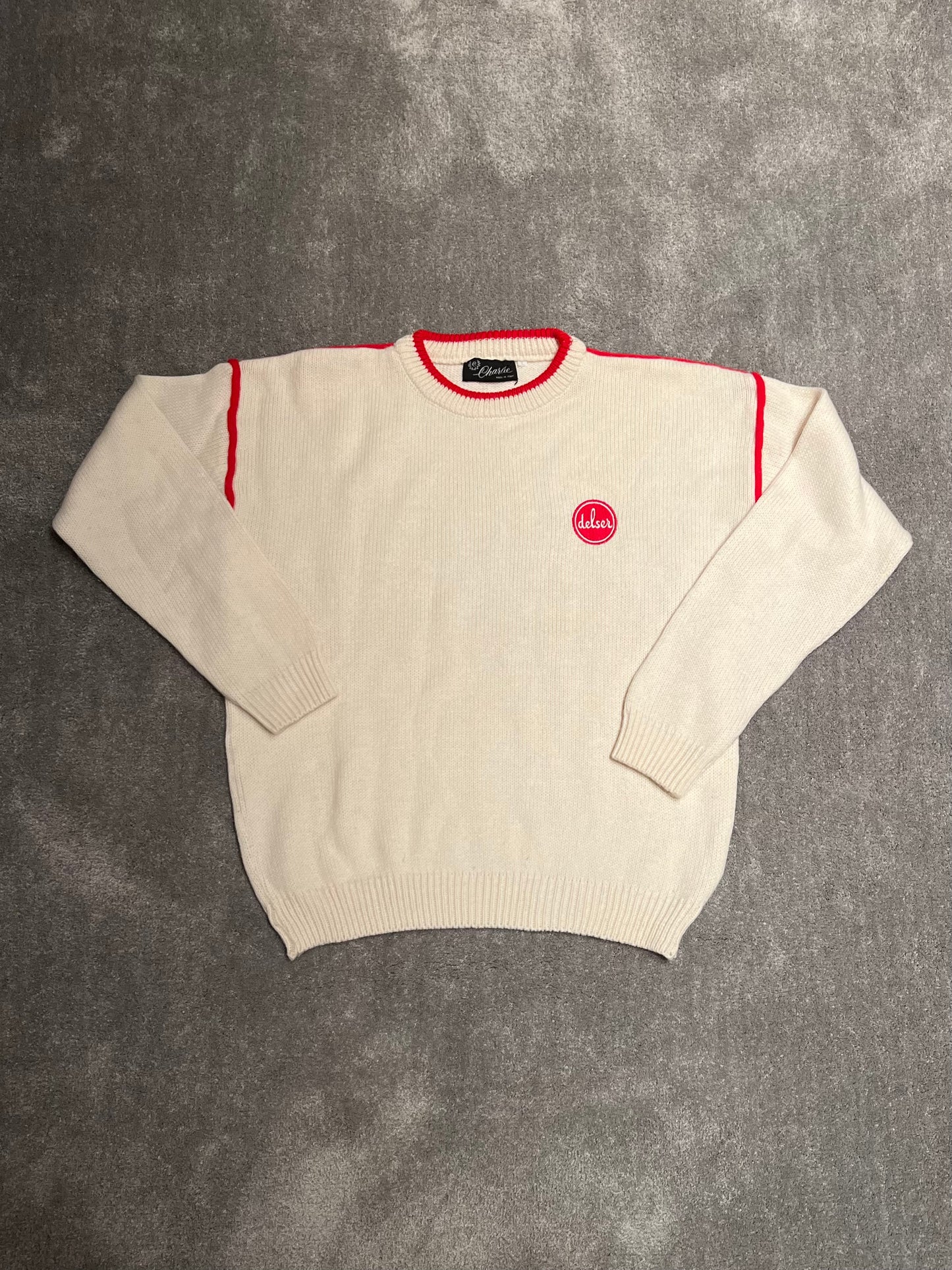 pullover vintage cream - red (L)